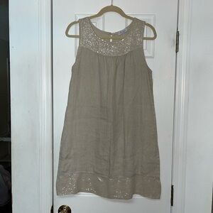 Blu Orchid Minimalist Italian Linen Tan Sleeveless Shift Dress
